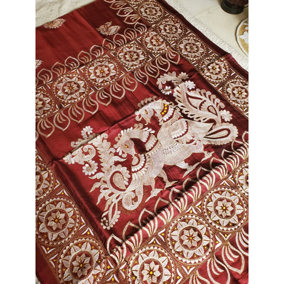 New Women Pure Silk Designer Kantha Saree W BP Kalamkari Festive HandloomWedding - Picture 12 of 15